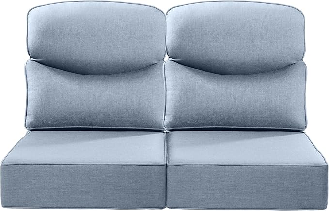 Luxury 24x24x6 Inch Smile Outdoor Seat Cushions Set of 2 - Superior Comfortable Water-Repellent Patio Chair Cushion for Porch Rattan Dining Swivel Chairs Loveseat Sectional Sofa - Baby Blue