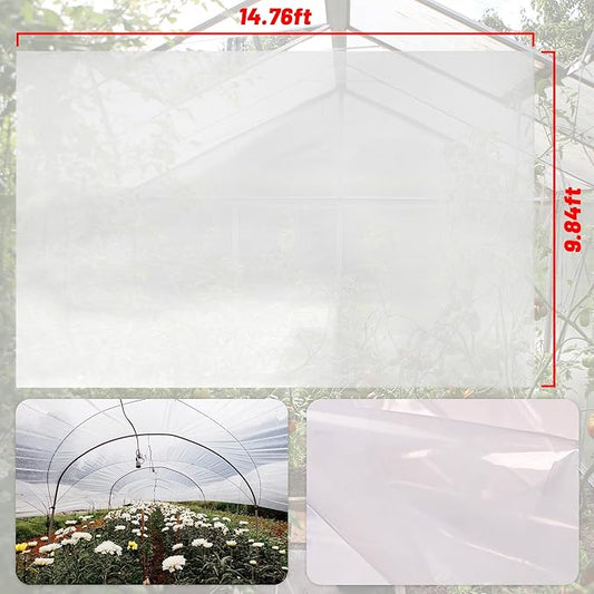 6 Mil Clear Greenhouse Plastic Sheeting,9.8FTx14.8FT Transparent Plastic Film for Greenhouse, Resistant Polyethylene Film for Farm,Garden…