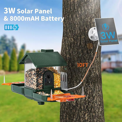 Bird Feeder with Camera and Bath, Dual-Lens 2K HD Video, AI Bird Identification, Solar Powered, Instant Alerts, IP66 Weatherproof - Best Gifts for Bi rd Lovers