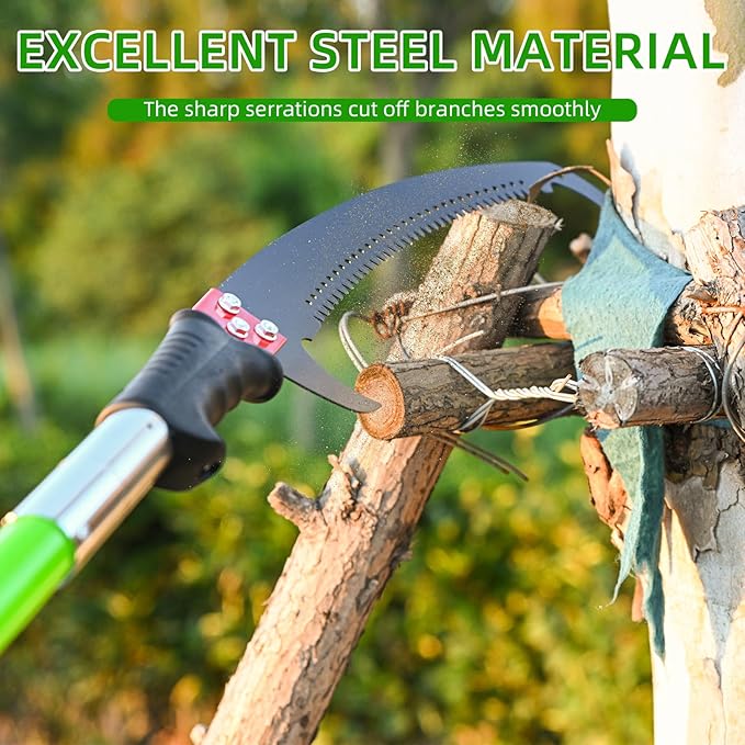 27FT Manual Pole Saw, Tree Branch Trimmer with 8-Section Fiberglass Handle, Sharp Steel Blade, Lightweight Extendable Design for High Branch Trimming, Ideal for Palms and Shrubs