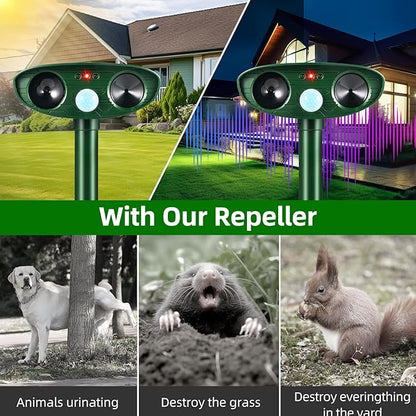 2 Pack Solar Animal Repellent Ultrasonic Outdoor Squirrel Racoon Fortress pro,Cat Deer Repellent with Motion Sensor,Waterproof Mouse Dog Skunk Rabbit Deterrent for Yard