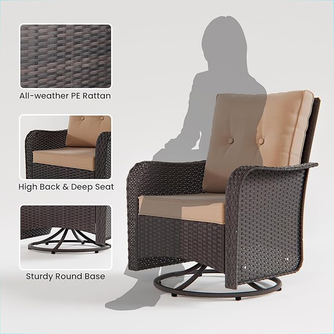 12 Pcs Outdoor Patio Furniture Set Outdoor Furniture All Weather Patio Sectional Sofa PE Wicker Modular Conversation Sets with Coffee Table, Swivel Rocking Chair (Sand)