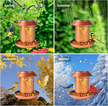 Solar Bird Feeders for Outdoors Hanging Metal Waterproof Outdoor Butterfly Lantern Bird Feeder Weather Resistant Gifts for Women Friends Lovers, Patio, Deck, Garden Christmas Decor