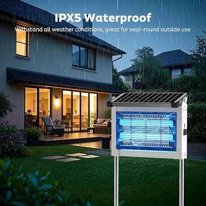 Solar Bug Zapper Outdoor, Mosquito Zapper Waterproof Electric Fly Zapper Rechargeable Mosquito Killer Lamp with 10W Solar Panel, 4500V Cordless Fly Trap for Backyard, Patio, Garden, RV, Camping