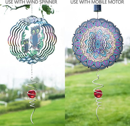 Gazing Ball Spiral Tail Wind Spinner Stabilizer, Garden Decorations Stainless Steel Metal with Hook & Red Crystal Glass Orb Outdoor Hanging Decor Kinetic Yard 3D Swivel Art Sun Catchers