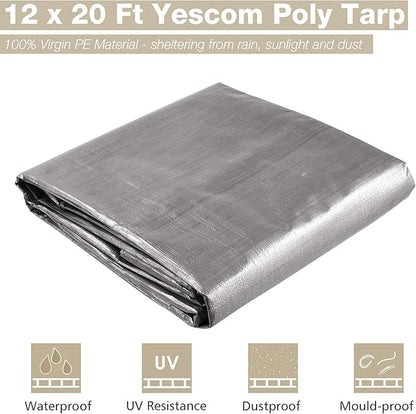 Yescom 12x20 Ft 10 Mil Poly Tarp Protective Cover Tarpaulin Heavy Duty Reversible Silver Black Tarps