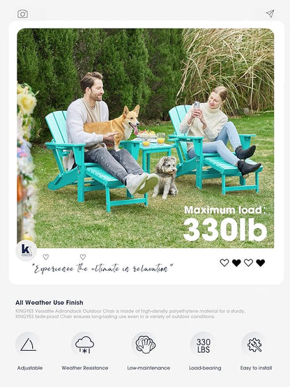 KINGYES Folding Adjustable Adirondack Chair with Retractable Ottoman Set of 4, Aruba