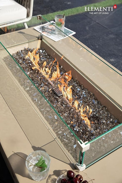 Elementi+ | Bundle Colorado Gas Fire Pit Cast Concrete 56" Rectangular Fire Table | Electronic Ignition | Canvas Cover, Fire Glass and Burner Lid Included | Sunlight Yellow | Propane Gas