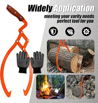 Log Grabber 20", 440LBS Logging Tongs with Gloves Handle Non-Slip Grip Hook, 2 Claw Skidding Tongs, Handling, Grapple Lifting, Dragging Carrying Tool