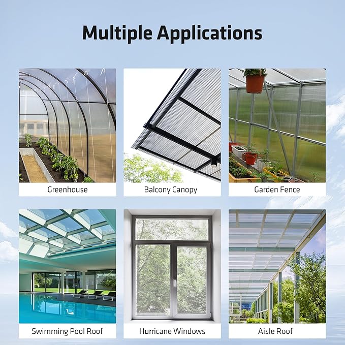 UMIG 12 PCS 4' x 2' x 0.16'' Polycarbonate Greenhouse Panels, Twin-Wall Waterproof UV Protected Corrugated Plastic Roof Panels Sheets, Clear Replacement Panels for Greenhouse, Outdoor, Plant
