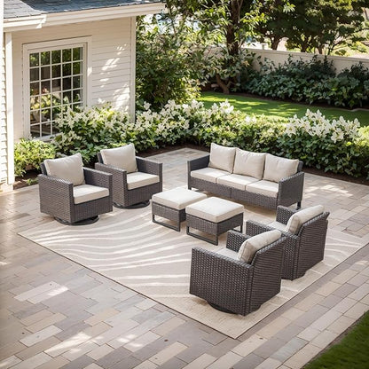 Rilyson Wicker Outdoor Couch Patio Sofa - 3 Seater Rattan Outdoor Patio Couch with Waterproof Wicker,Comfortable Cushions and Sturdy Metal Frame for Outside Porch Deck Backyard(Brown/Beige)