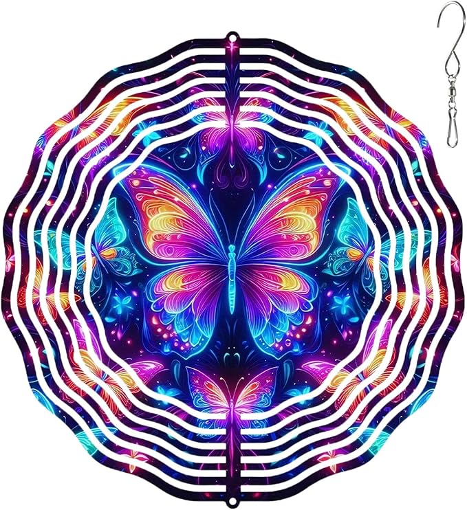 10 Inch Butterfly Wind Spinner, 3D Stainless Steel Hanging Kinetic Wind Sculpture Gifts for Garden Decor Yard Art Indoor Outdoor Window Porch Front Door Decoration