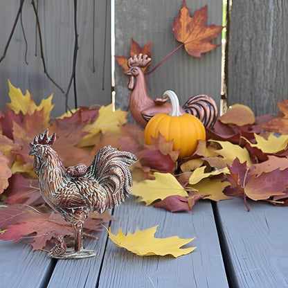Metal Rooster w/ Chicks Statue Garden Yard Decor,15.7"L x 18.8"H Metal Chickens Yard Art, Vintage Outdoor Chicken Rooster Figurine for Backyard Patio Lawn Home Decoration, Gift for Chicken Lovers