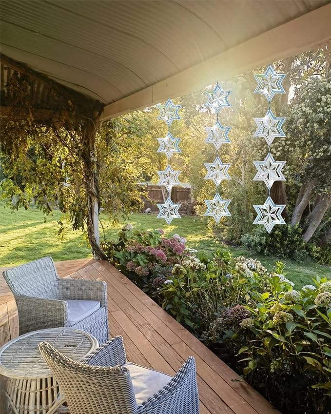 Stainless Steel Wind Spinner - Reflective Garden Spinner to Scare Birds Away, Sparkly Outdoor Decor for Yard, Patio, Farm - Heart Shaped Gift for Mom, Women, Wife (Hexagonal Star)