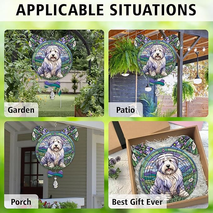 Old English Sheepdog Dog Ears Wind Spinner, Old English Sheepdog Wind Spinner Hanging for Yard and Garden V02