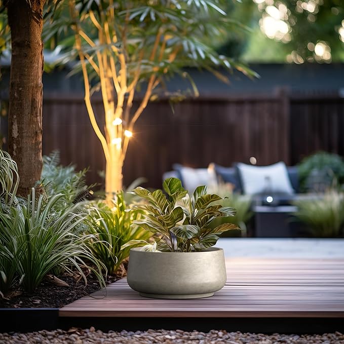 Kante 16.1" Dia Round Curvy Concrete Planter, Large Plant Pots with Drainage Hole and Rubber Plug for Indoor Outdoor Plants, Flower Pot for Home Garden Patio Porch, Weathered Concrete