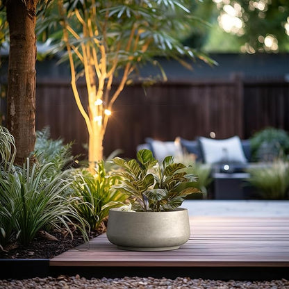 Kante 16.1" Dia Round Curvy Concrete Planter, Large Plant Pots with Drainage Hole and Rubber Plug for Indoor Outdoor Plants, Flower Pot for Home Garden Patio Porch, Weathered Concrete