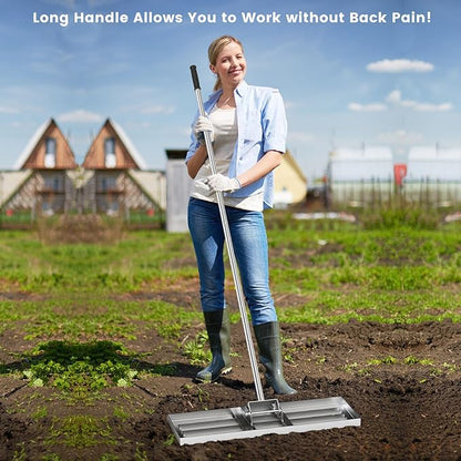 Goplus Lawn Leveling Rake, 30" x 10" Heavy Duty Level Lawn Tool w/ Ergonomic Handle for Soil, Effort-Saving Landscape Rake for Garden, Backyard, Golf Course, Farm, Pasture, Silver