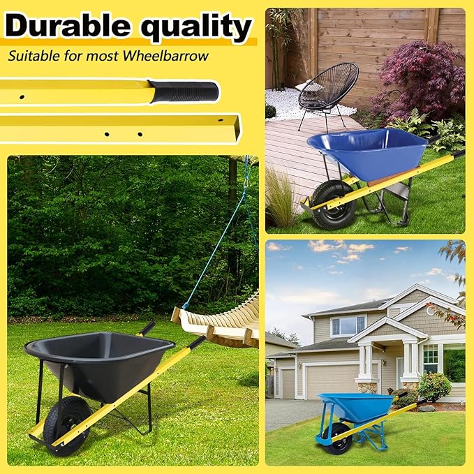 Gisafai 2 Pair Wheelbarrow Replacement Handles Kit 60 Inches Metal Wheelbarrow Handles Heavy Duty Yellow, Easy Install