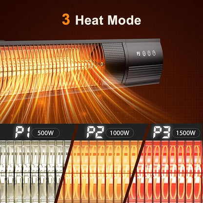 YESERLl Electric Patio Heater with Remote Control- 1500w Outdoor Heater Fast Heating with 3 Power Setting, Wall Mounted Carbon Infrared Quiet - IP65 Waterproof and 24H Timer for Snow Outdoor