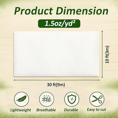 Gardzen 1.5 oz Plant Covers Freeze Protection, Reusable 10ft x 30ft Floating Row Covers, Thicker Frost Blankets for Outdoor Plants, Pests Protection, White