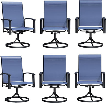 Patio Swivel Chairs Set of 6, Outdoor Swivel Chairs with Armrest, High Back Patio Chair with Metal Frame, All-Weather Outdoor Dining Chair for Deck, Porch and Lawn, Blue