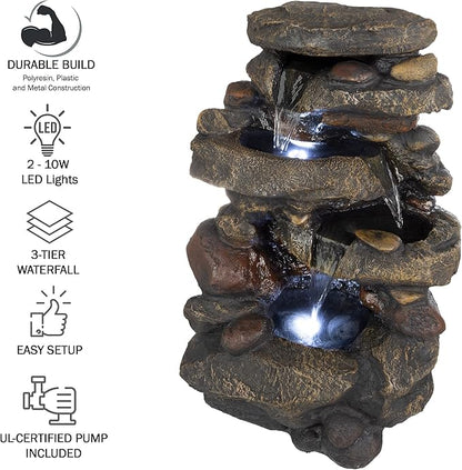Go Yard Stone Waterfall Fountain with LED Lights