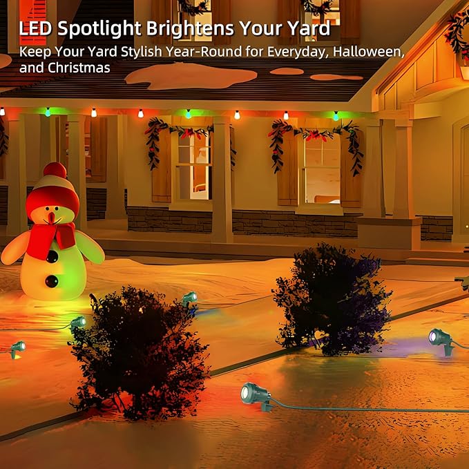 120V LED Outdoor Christmas Spotlights, 5 Extra Lenses (RGB Purple Blue), 7.5W 800LM Waterproof Spotlight Outdoor, Plug-In Landscape Light for Yard, Halloween, Christmas, Tree Flag Light, ETL Listed