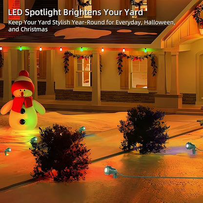 120V LED Outdoor Christmas Spotlights, 5 Extra Lenses (RGB Purple Blue), 7.5W 800LM Waterproof Spotlight Outdoor, Plug-In Landscape Light for Yard, Halloween, Christmas, Tree Flag Light, ETL Listed