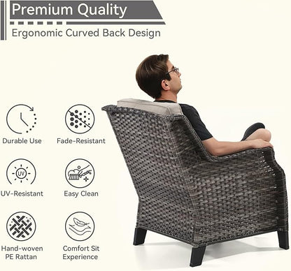 Patio Furniture Set 3 Pieces-Patio Chairs Set of 2 and A Side Table with Thick Cushions and All-Weather PE Wicker for Garden, Patio and Porch, Beige