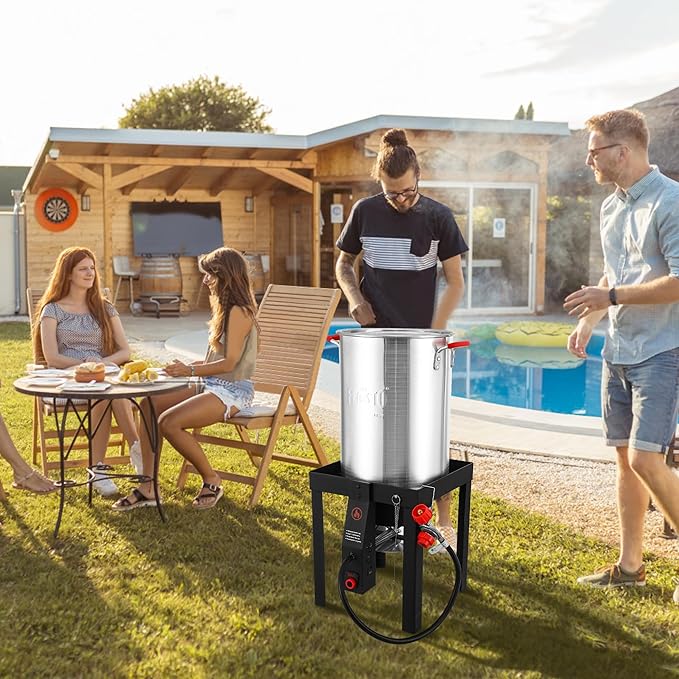 30 Qt Turkey Fryer with Basket & 10QT Fish Fryer Kit, 50,000 BTU Outdoor Propane Burner, CSA Certified, Auto Ignition, 10 PSI Regulator & Hose, for Thanksgiving Day Gathering