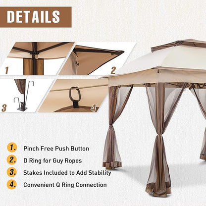 11x11 Outdoor Pop up Gazebo Tent with Mesh Walls for Patio, Lawn, Backyard and Deck, Beige