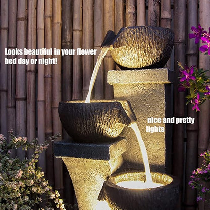 Outdoor Water Fountains Modern Garden Fountains with LED Lighting Indoor Resin Decor for Garden Patio, Deck, Porch, Backyard Home Art DéCor (37.4 inchs)