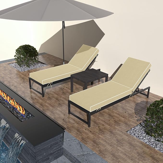 Chaise Lounge Cushions Outdoor Furniture 72 x 21 Inch Olefin Patio Lounge Chair Cushions 4'' Thick Waterproof Outdoor Chaise Cushion Weather Resistant Pool Lounger Cushion (Beige)