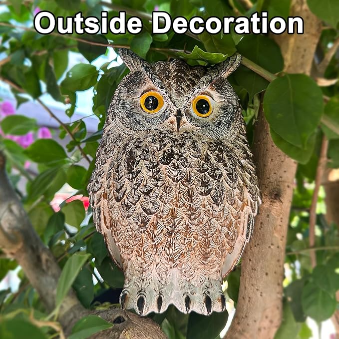 8.3" Realistic Owl Statue for Indoor & Outdoor Decoration, Effective Birds Deterrent for Garden, Patio, Yard, Fake Owl Suitable for Home Decor (Brown)