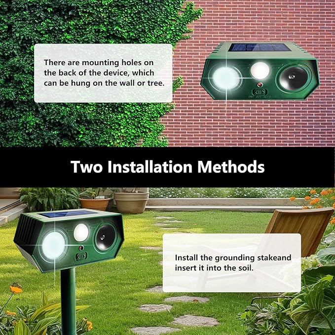2025 Deer Repellent Devcies Solar Ultrasonic Animal Repellent Outdoor Waterproof Rabbit Repellent with PIR Motion Detection Flash Light for Dog, Cat, Bird, Squirrel, Skunk, Raccoon for Yard (4 Pack)