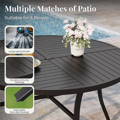 7 Pieces Outdoor Table and Chairs, Patio Dining Set for 6 Includes 54" Round Outdoor Table and 6 Patio Chair Set, Outdoor Dining Furniture Set for Lawn Backyard Deck, Blue