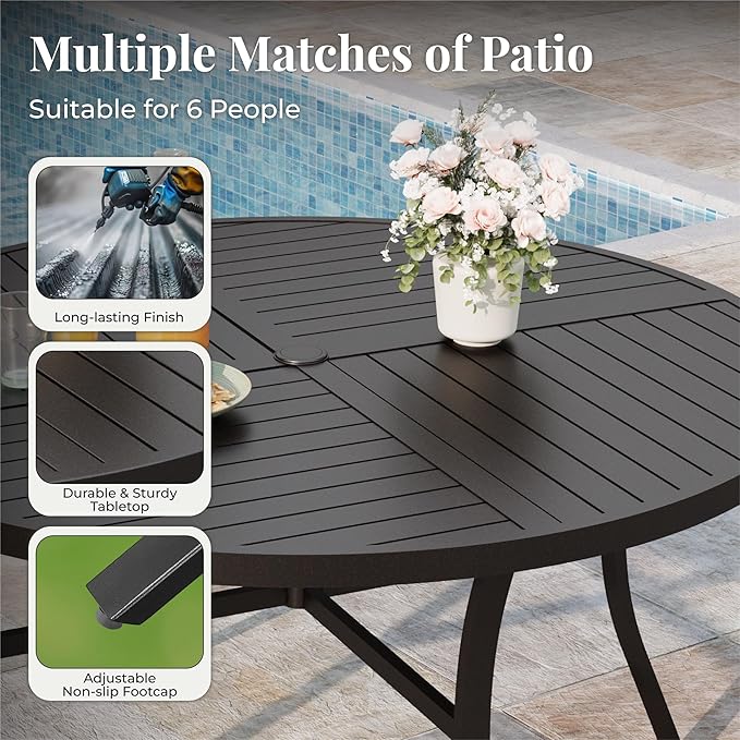 7 Pieces Outdoor Table and Chairs, Patio Dining Set for 6 Includes 54" Round Outdoor Table and 6 Patio Chair Set, Outdoor Dining Furniture Set for Lawn Backyard Deck, Brown