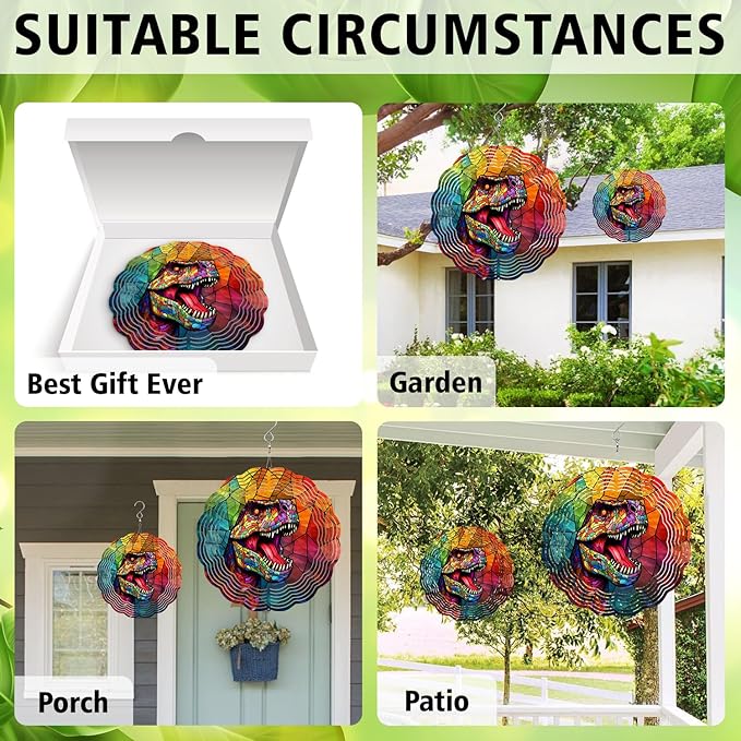 Dinosaur Wind Spinner, Dinosaur Wind Spinner Hanging for Yard and Garden, Unique Gift Wind Spinner, 3D Hanging Wind Spinner Outdoor
