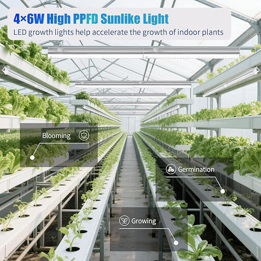 Hywymlait T5 Grow Lights for Indoor Plants, 5000K Full Spectrum, 1FT LED Growing Lamp, Plant Growing Light Strips for Greenhouse Seed Germination, Vegetable Planting, Plug and Use, 4 Pack