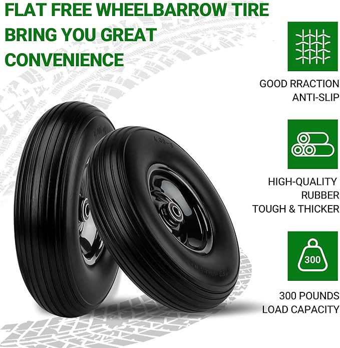Upgrade 13Inch Wheelbarrow Tires 4.00-6 Flat Free Tire And Wheel with 5/8" & 3/4" Bearings, 1.77"-5.75" Center Hub for Wheelbarrows Garden Wagon Cart Wheel Replacement by NISHCON, 1Pack