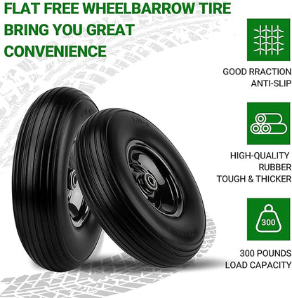 Upgrade 13Inch Wheelbarrow Tires 4.00-6 Flat Free Tire And Wheel with 5/8" & 3/4" Bearings, 1.77"-5.75" Center Hub for Wheelbarrows Garden Wagon Cart Wheel Replacement by NISHCON, 2Pack
