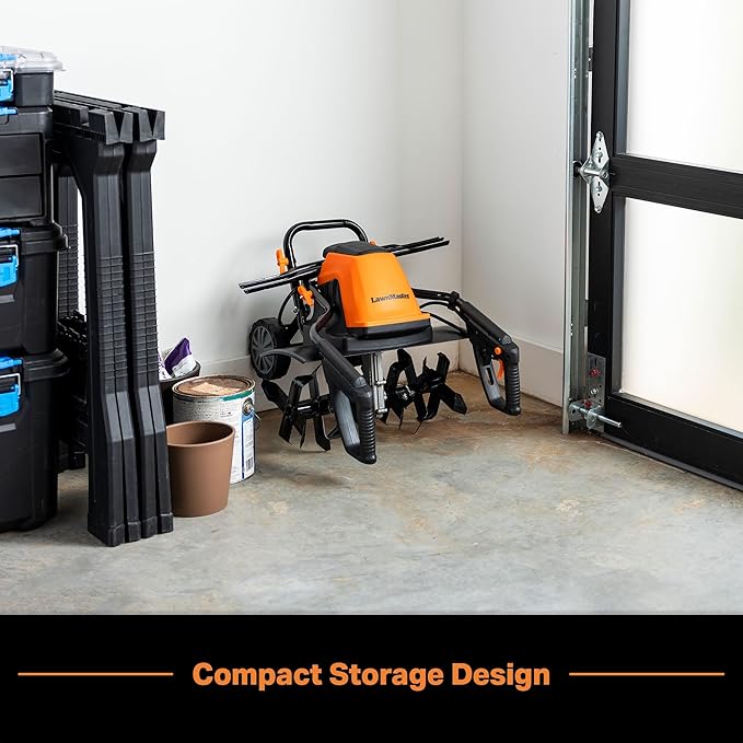 LawnMaster TE1318W1 Corded Electric Tiller 13.5-Amp 18-Inch Orange