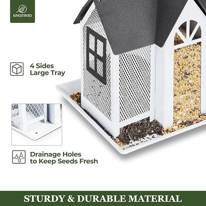 Kingsyard Bird Feeder House for Outside, Metal Mesh Wild Bird Feeder with Triple Feeders for Finch Cardinal Chickadee, Large Capacity, Weatherproof and Durable