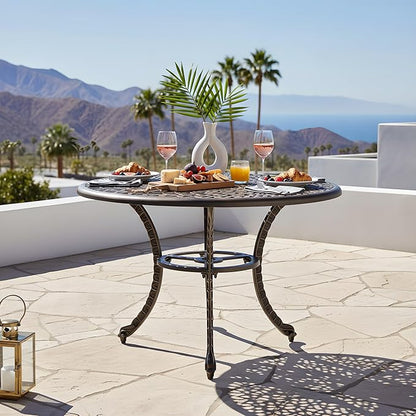 Kinger Home Harmon 41-inch Patio Dining Table, Round Outdoor Table, Outdoor Dining Table, Aluminum Patio Furniture, Outdoor Dining Set, Woven Design, Rust Resistant