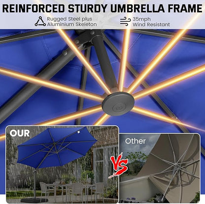 Hotime 10ft Patio Umbrella Outdoor Patio Windproof and Height adjustable, Heavy Duty Aluminum Round Offset Patio Umbrella Cantilever Pool Umbrella with 360°Rotation for Garden Deck Pool, Dark Blue