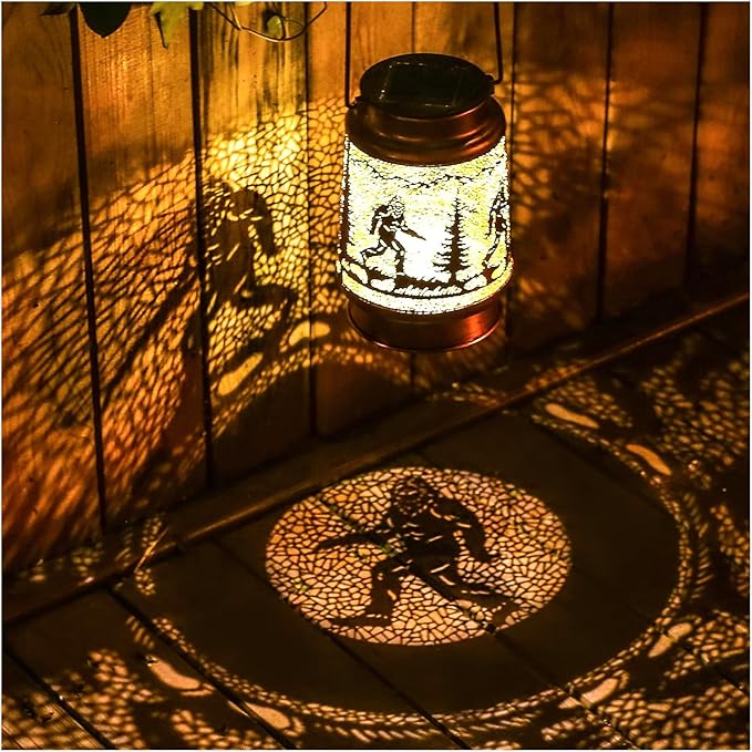 2 Pack Bigfoot Outdoor Solar Hanging Lanterns Waterproof LED Solar Lights Metal Decorative Lanterns for Garden, Patio, Courtyard, Backyard, Yard Decor Unique Bigfoot Gifts for Women Gardening