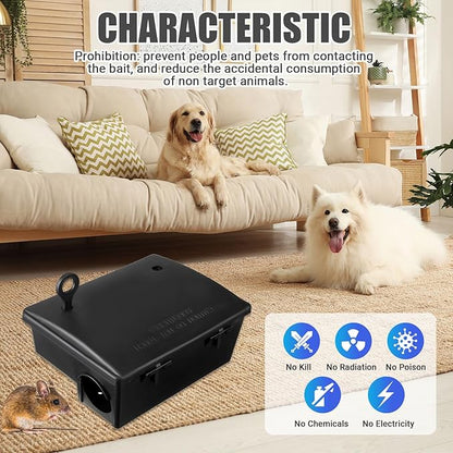 Qualirey 4 Pack Rat Bait Stations Large Rodent with Key Reusable Mouse Stations Mice Blocks Heavy Duty Boxes for Outdoor Rodents Mice Blocks, Bait Not Included, Black (8.66 x 7.5 x 3.9 Inches)
