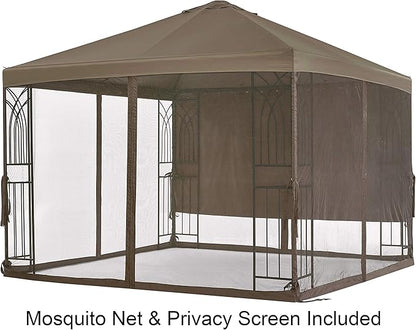 APEX GARDEN Symphony II 10 Ft. x 10 Ft. Gazebo w/Net/Privacy Curtain/Planter Holders