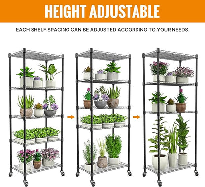Mini 5-Tier Greenhouse for Indoor Outdoor, 23.2" L×13.4" W×61.4" H Portable Greenhouse with Clear PVC Cover and Metal Shelf for Growing Vegetables, Flowers and Seedlings, with Wheels